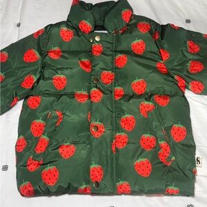 Mini Rodini Green Strawberry Puffer Jacket